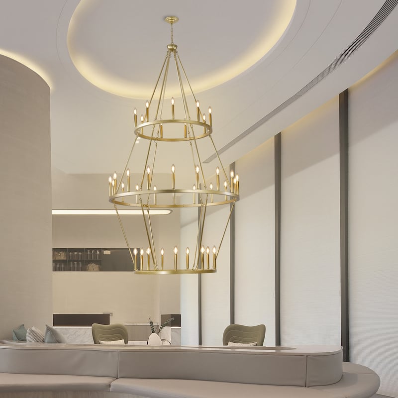 36 - Light Grand Multi Tiered Wrought Iron Chandelier, Candle - Style Lights for High Ceilings - 80.71"