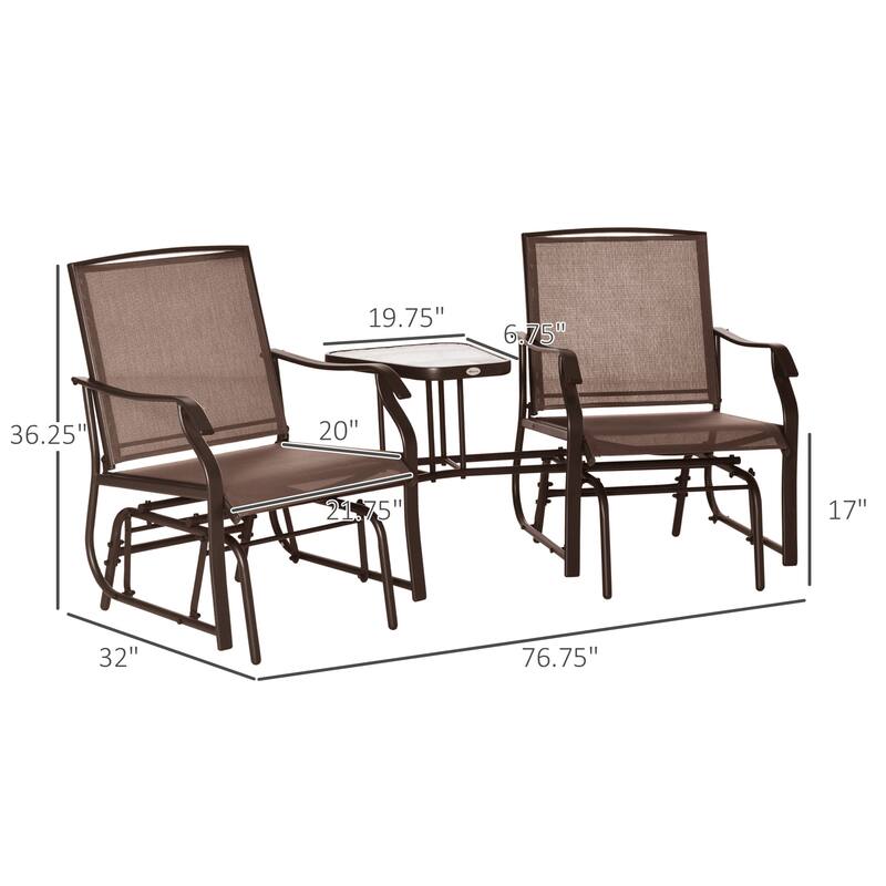 2 Person Patio Glider Rocking Chair with Built-In Tea Table for Comfortable Outdoor Seating - 76.75" L x 34.75" W x 35" H