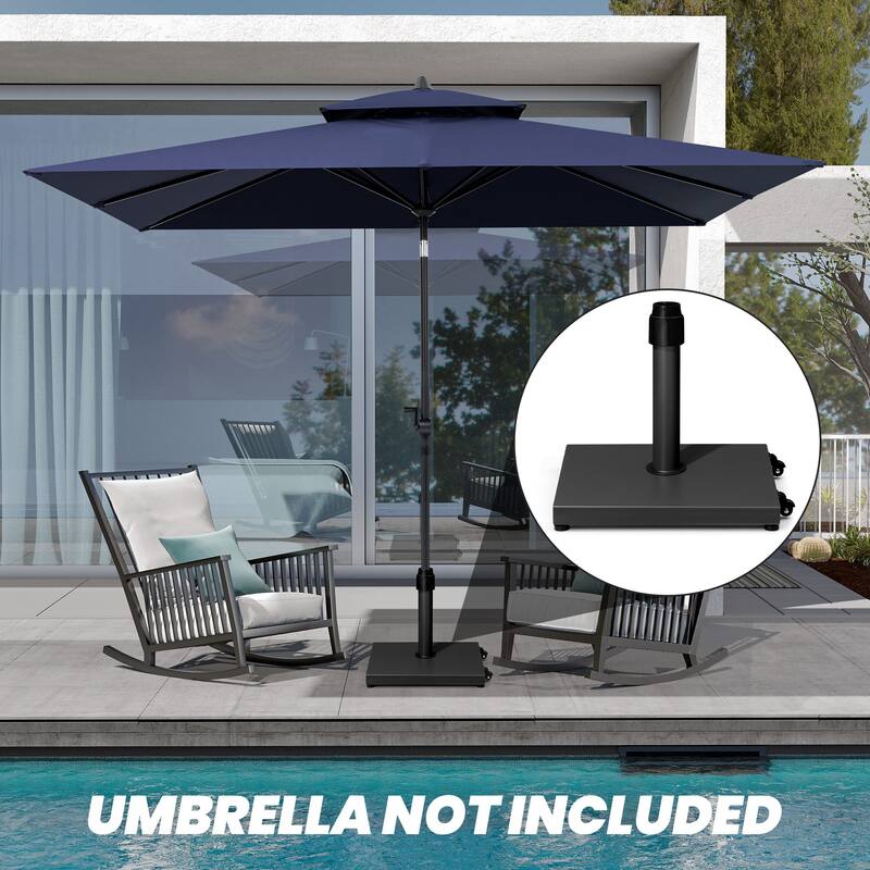 Outdoor Market Umbrella Base Holder Square Concrete / Cement Metal w/Wheels