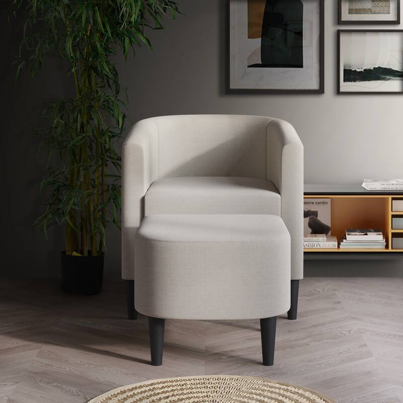 CraftPorch Contemporary Linen Upholstered Accent Chair with Ottoman