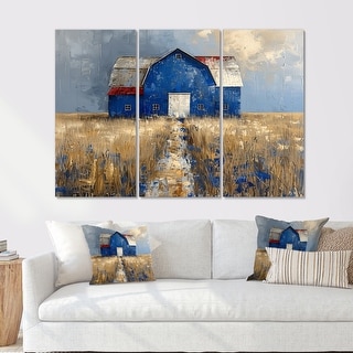 Designart "Vintage blue barn Barnyard meadow" Barn Canvas Set Of 3 ...