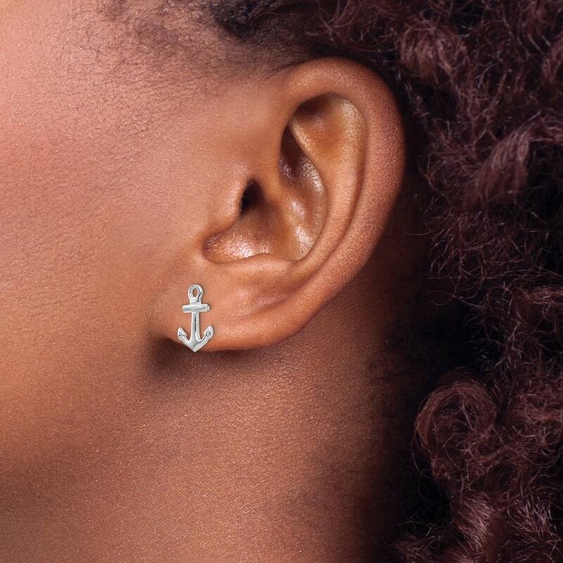 Curata 14k White Gold 12mm Mini Mariner Anchor Post Earrings