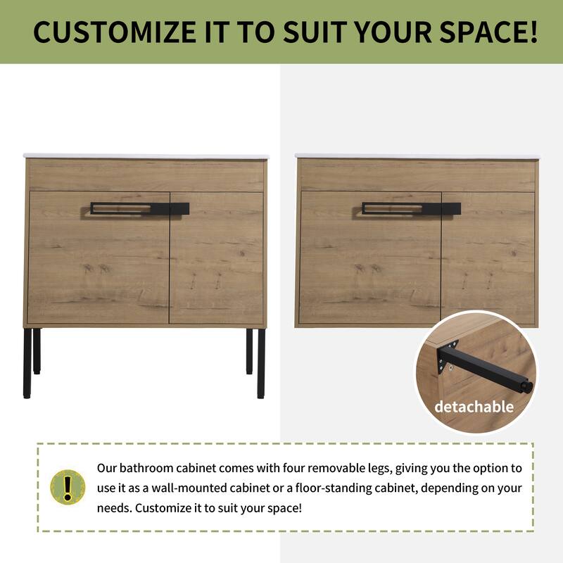 Beingnext 24"/30"/36" Bathroom Vanity with Sink, Freestanding or Floating Bathroom Vanity with 2 Doors and 1 Adjustable Shelf