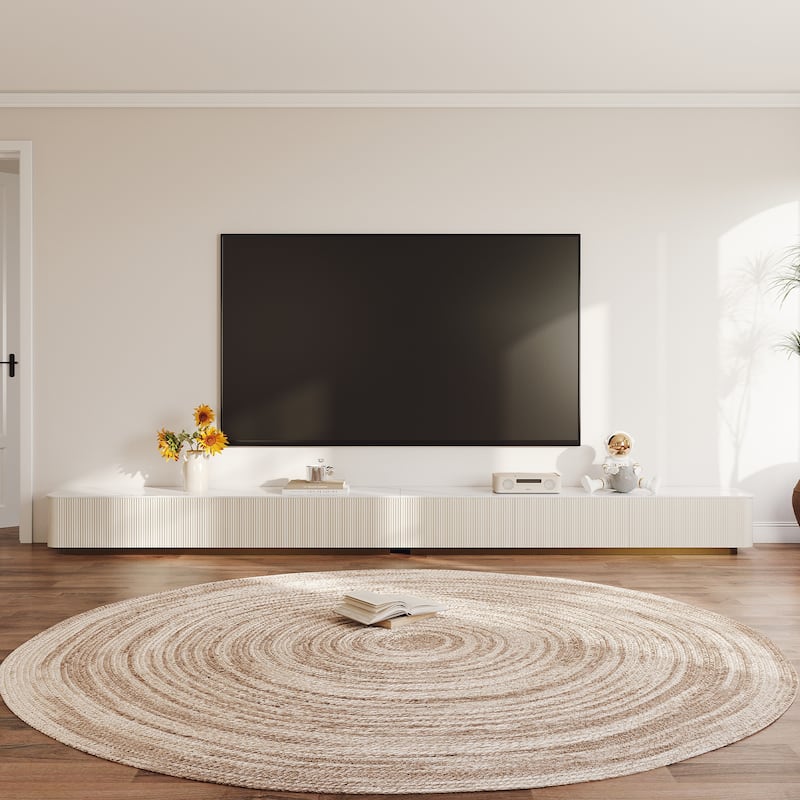 94.5-142" Modern TV Stands, White Glossy Sintered Stoe Table top Media Console with 4-6 Drawers for Option