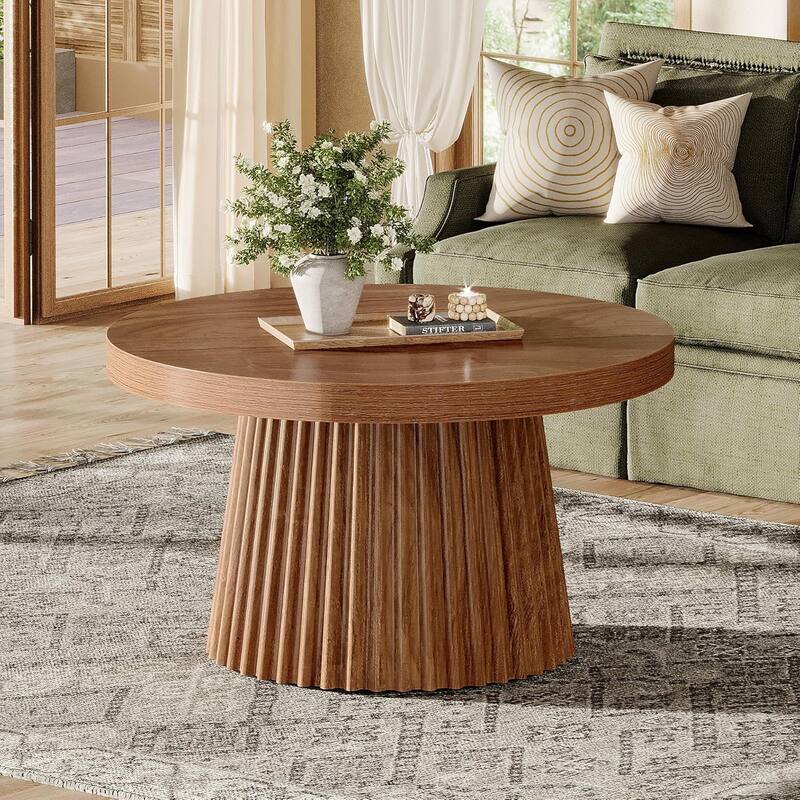 Round Coffee Table, 31.5" Modern Circle Center Table - Maple Brown - MDF