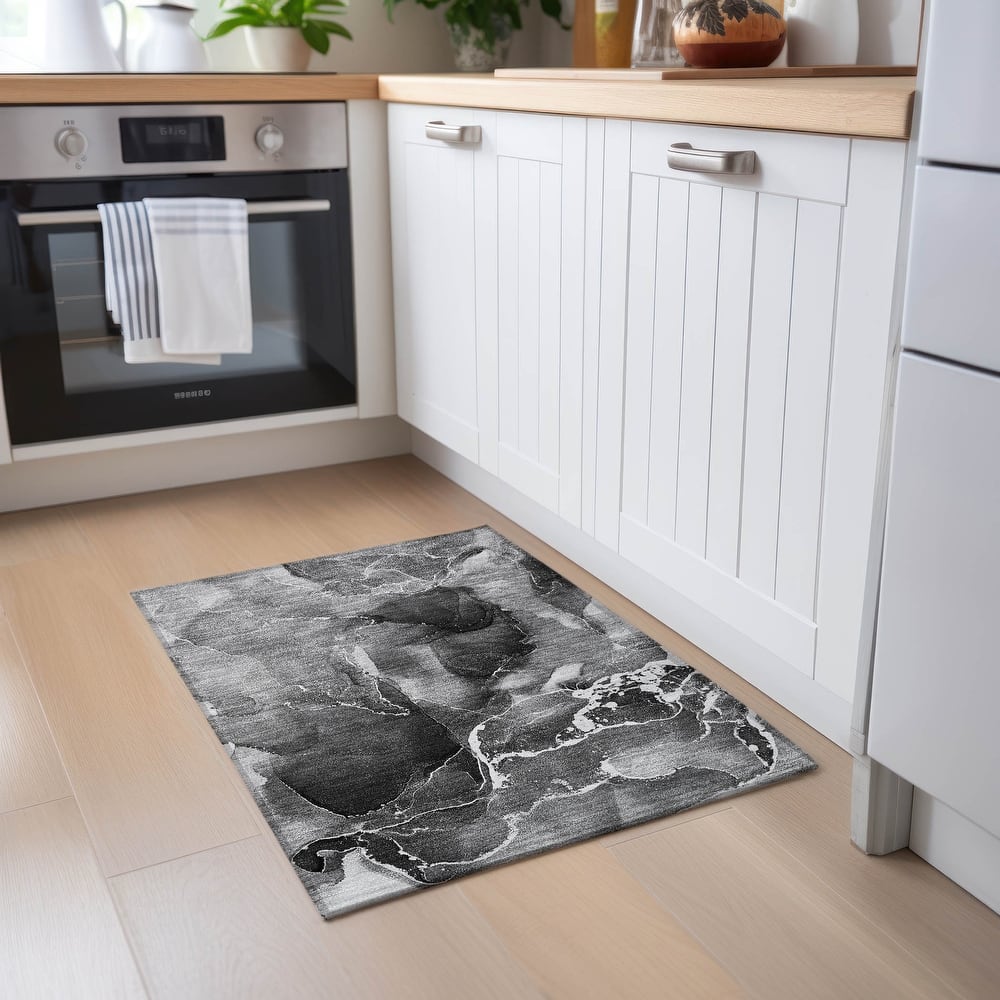 Machine Washable Indoor/ Outdoor Chantille Abstract Gray Rug