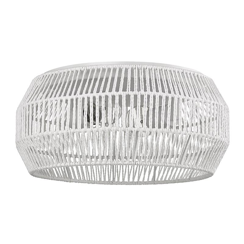Golden Lighting 6076-FM WR Marlee 2 Light 14" Wide Flush Mount Drum - Matte White / White Raphia