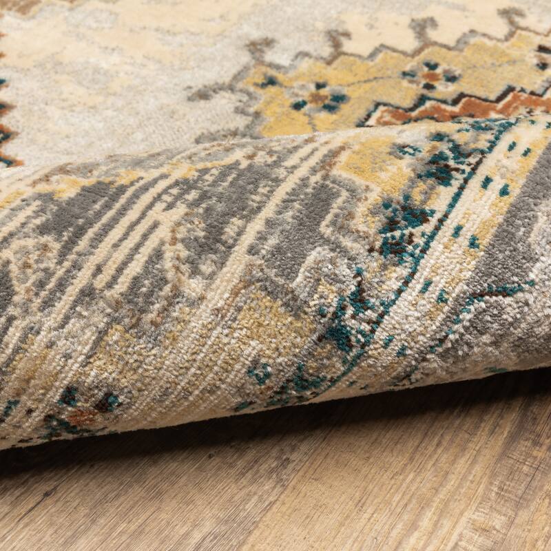 Vista Home Rozaje Grey/Beige Faded Medallion Area Rug