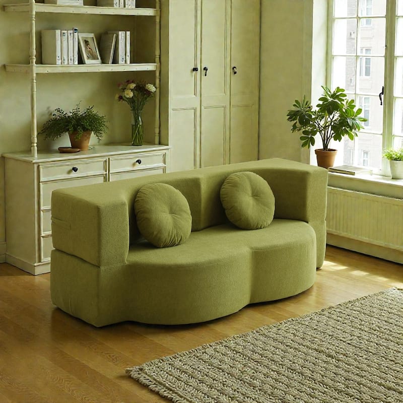 2 in 1 Folding Sofa Bed with Pillow, Twin Sleeper Floor Couch Futon Loveseat, No Assembly Required