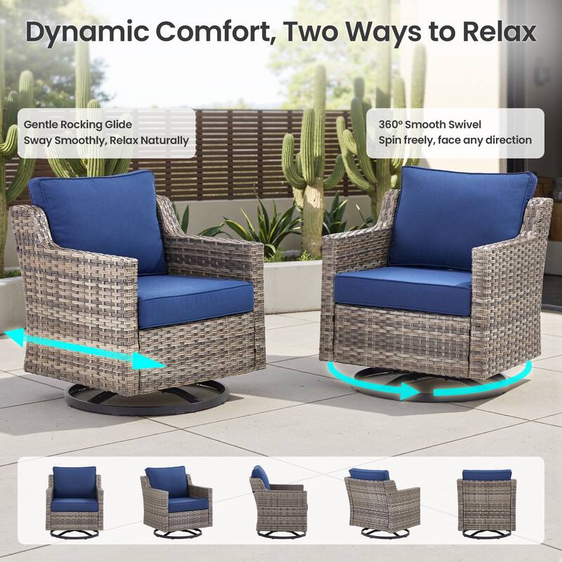 Pocassy Outdoor All-Weather Outdoor Sofa, Swivel Chair, Ottoman Sets