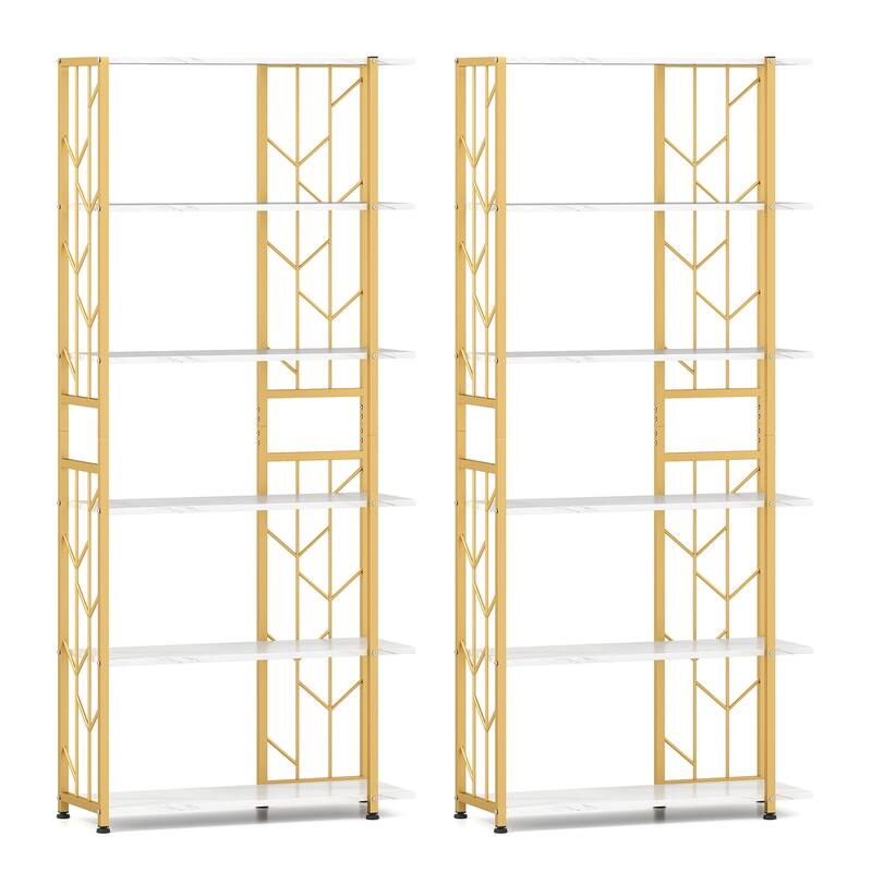 Gymax 2PCS 6-Tier Bookshelf w/Heavy-duty Metal Frame2 Anti-tipping