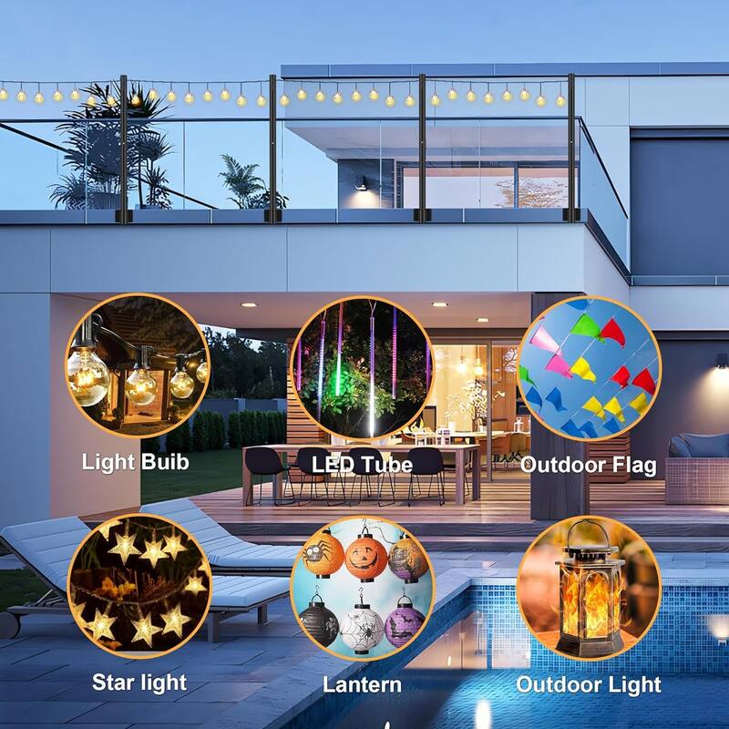 Suchtale String Light Poles, Suspension Outdoor Fence Post Lights with Clip and Bracket