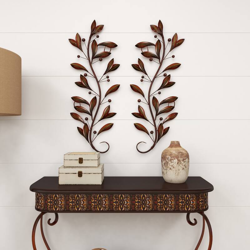 Metal Leaf Vine Home Wall Decor - Set of 2 Brown - Roche River Decor