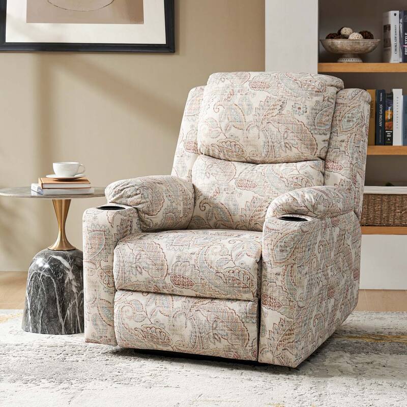Larry Traditional Floral Dual Motor Heated Lift Assist Power Recliner with Massage by HULALA HOME