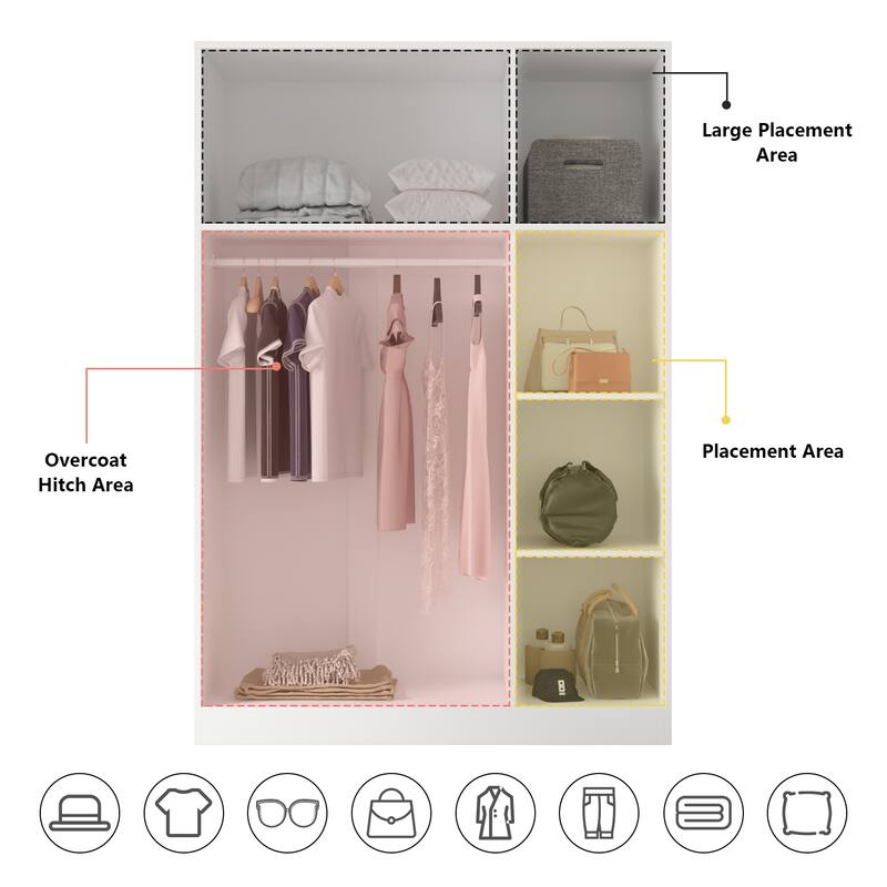 Timechee 47.2" Armoire Clothes Storage Solid Wood Handles Wardrobe White
