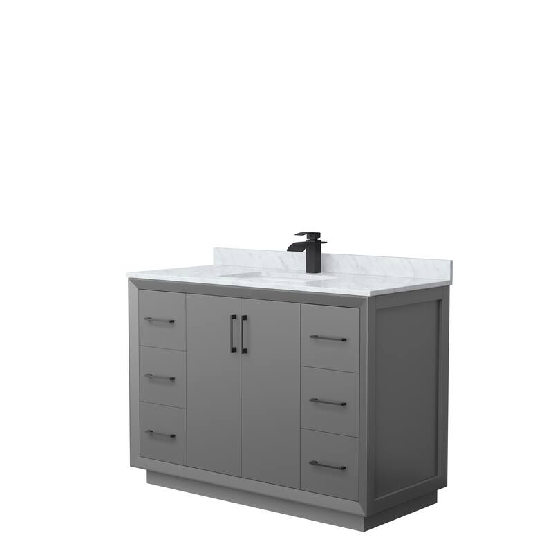 Strada 48-Inch Single Vanity Set, Carrara Marble Top - Dark Gray, Black Trim, Carrara Marble Top