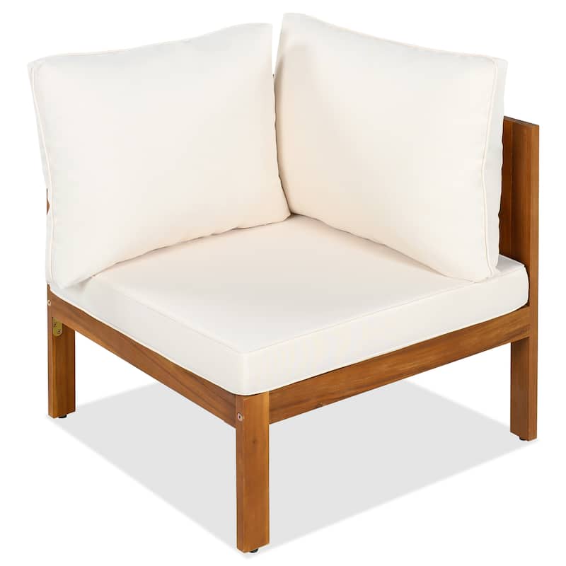 Roomfitters 4-Piece Outdoor Sectional Sofa Set with Coffee Table and Built-in Side Shelves, Wood Frame