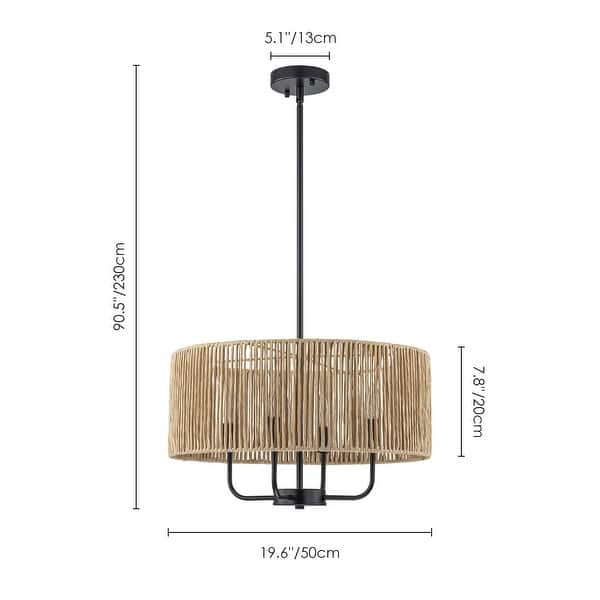 4 - Light Coastal Hand-woven Drum Chandelier - 19.7 in. W x 90.6 in. H