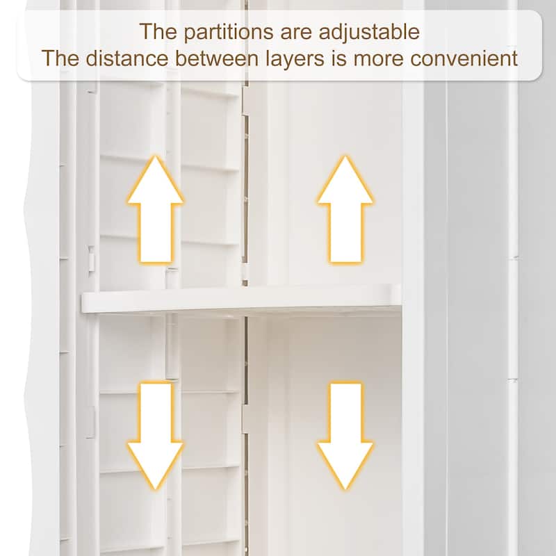 VECELO White Waterproof Plastic Bathroom Storage Cabinet with Adjustable Shelves Space Saving Narrow Cabinet with Handles