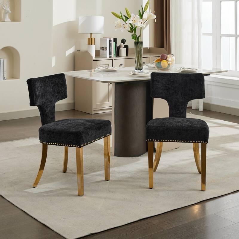 Roomfitters Mid-Century Modern Dining Chairs Set of 2, Chenille Upholstered Curved Back Accent Chairs - Black