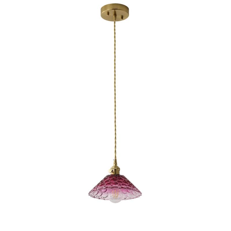 Vintage Glass Pendant Light Purple Red Shade Metal Hanging Lamp Ceiling Fixture - N/A