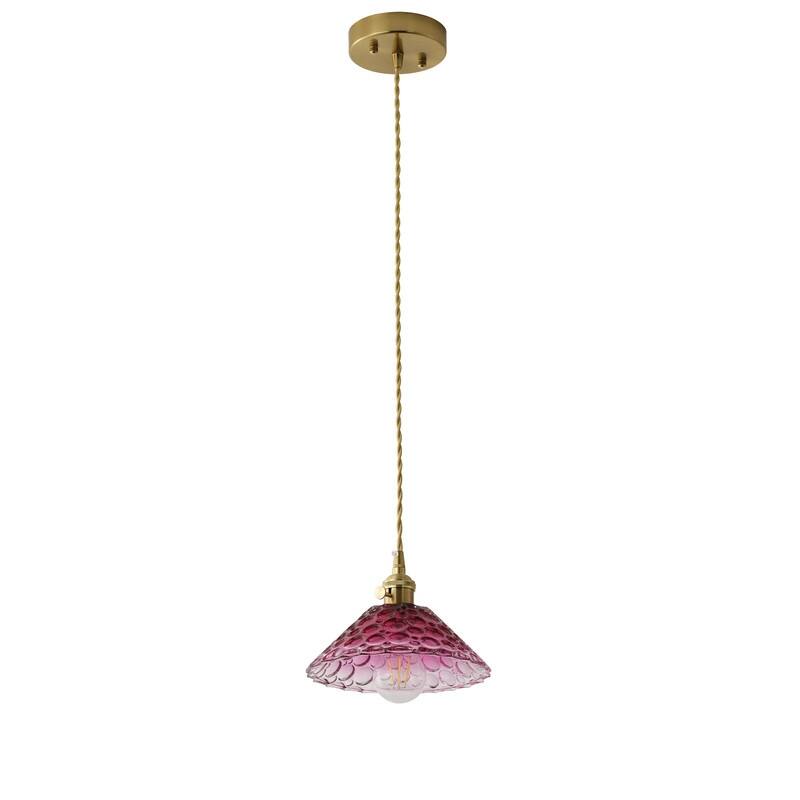 Vintage Glass Pendant Light Purple Red Shade Metal Hanging Lamp Ceiling Fixture - N/A