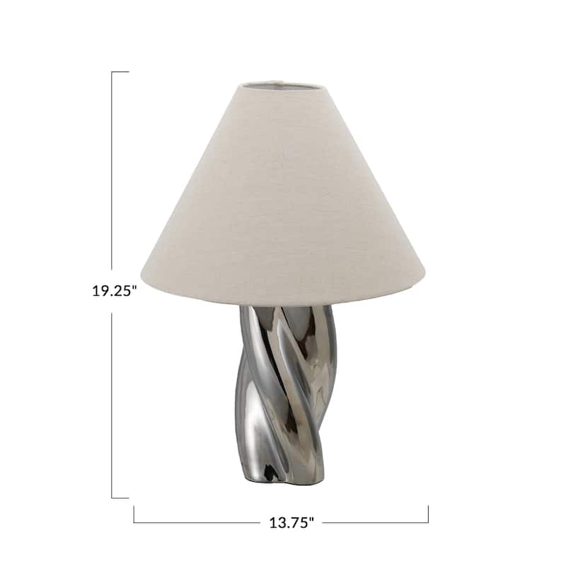 Stoneware Twisted Table Lamp with Linen Shade and Inline Switch