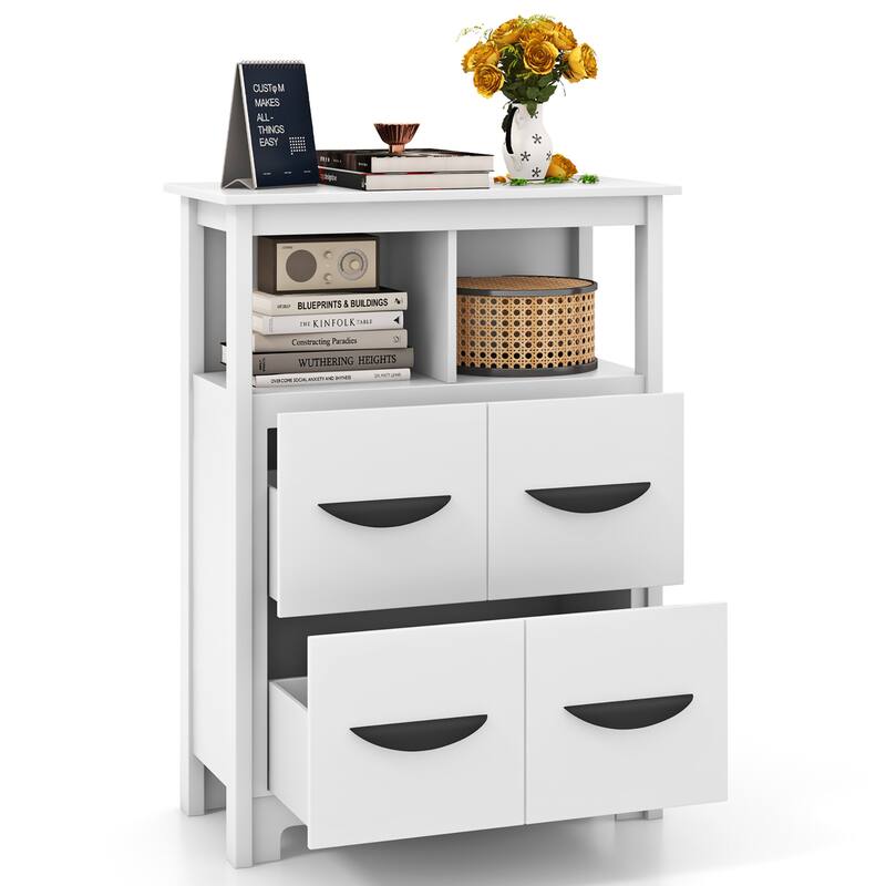 Gymax 24'' Floor Cabinet w/ 2 Open Compartments & 2 Drawers