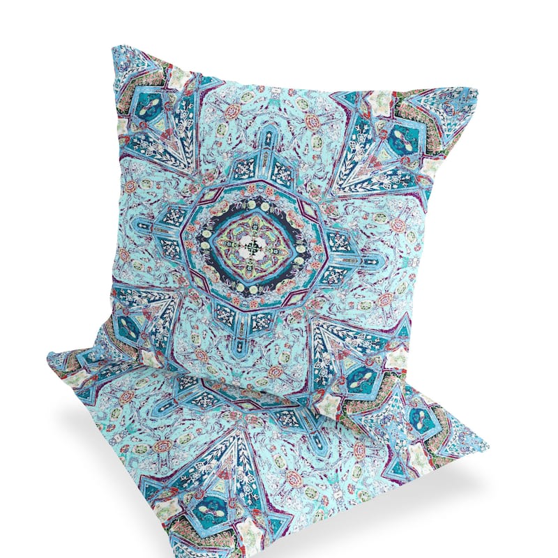 HomeRoots Set of Two 16" X 16" Blue and Pink Blown Seam Floral Indoor Outdoor Throw Pillow - 16.00' X '16.00' X '5.00