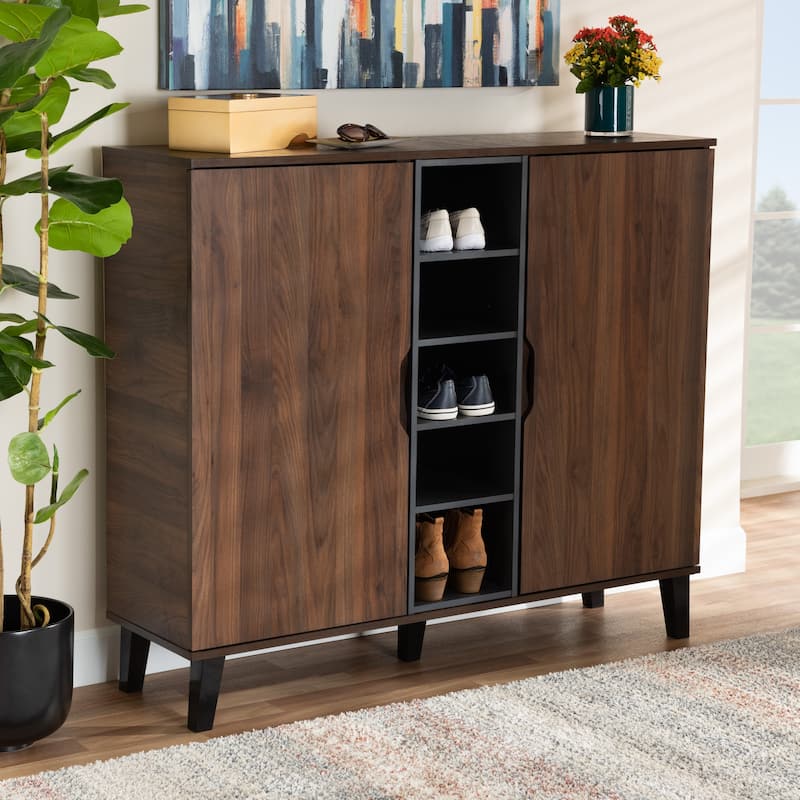 Idina Mid-Century Modern Two-Tone 2-Door Shoe Cabinet