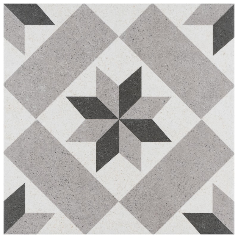 Merola Tile Vintage Star Grey 9-3/4" x 9-3/4" Porcelain Floor and Wall Tile - Case (16 Tiles)