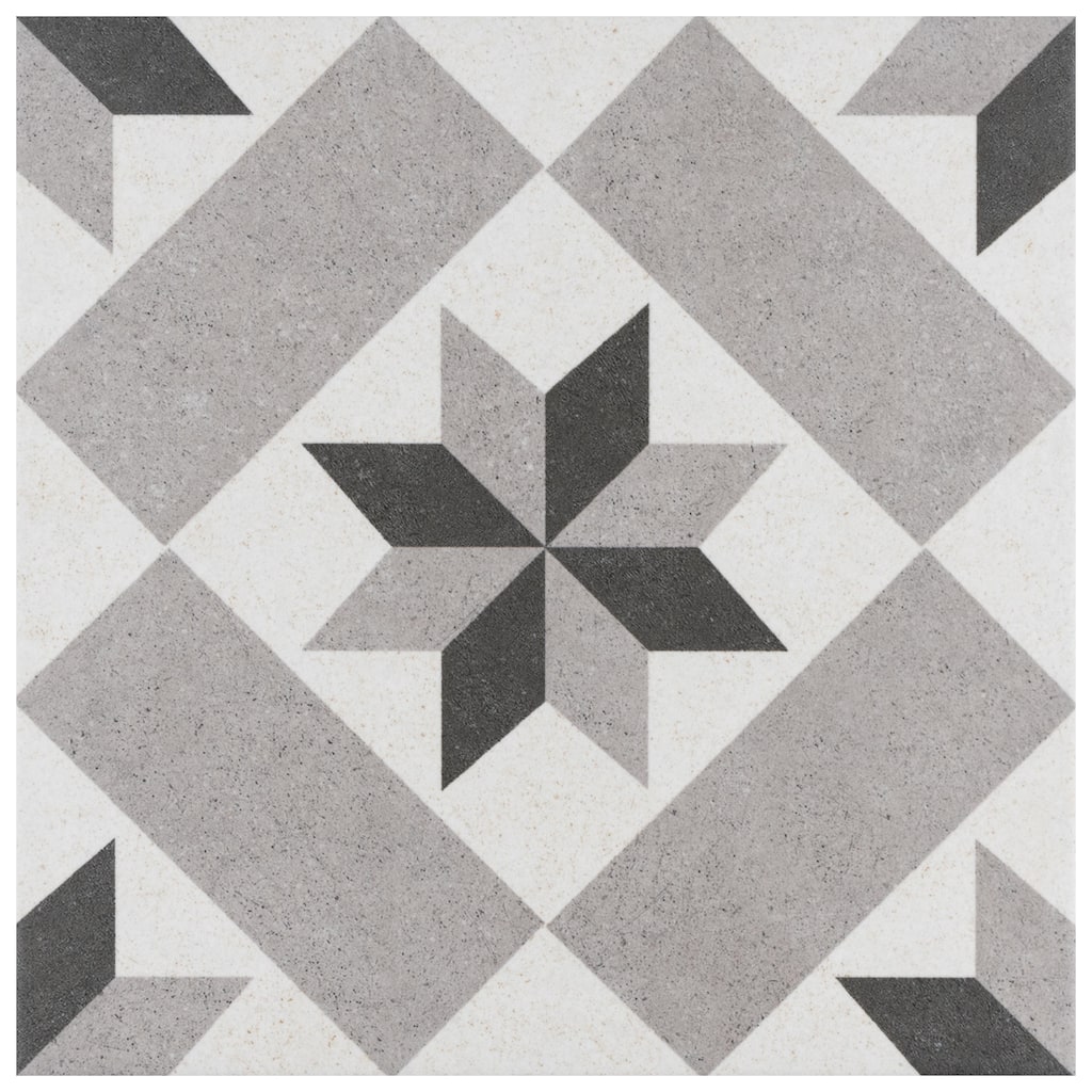 Merola Tile Vintage Star Grey 9-3/4" x 9-3/4" Porcelain Floor and Wall Tile