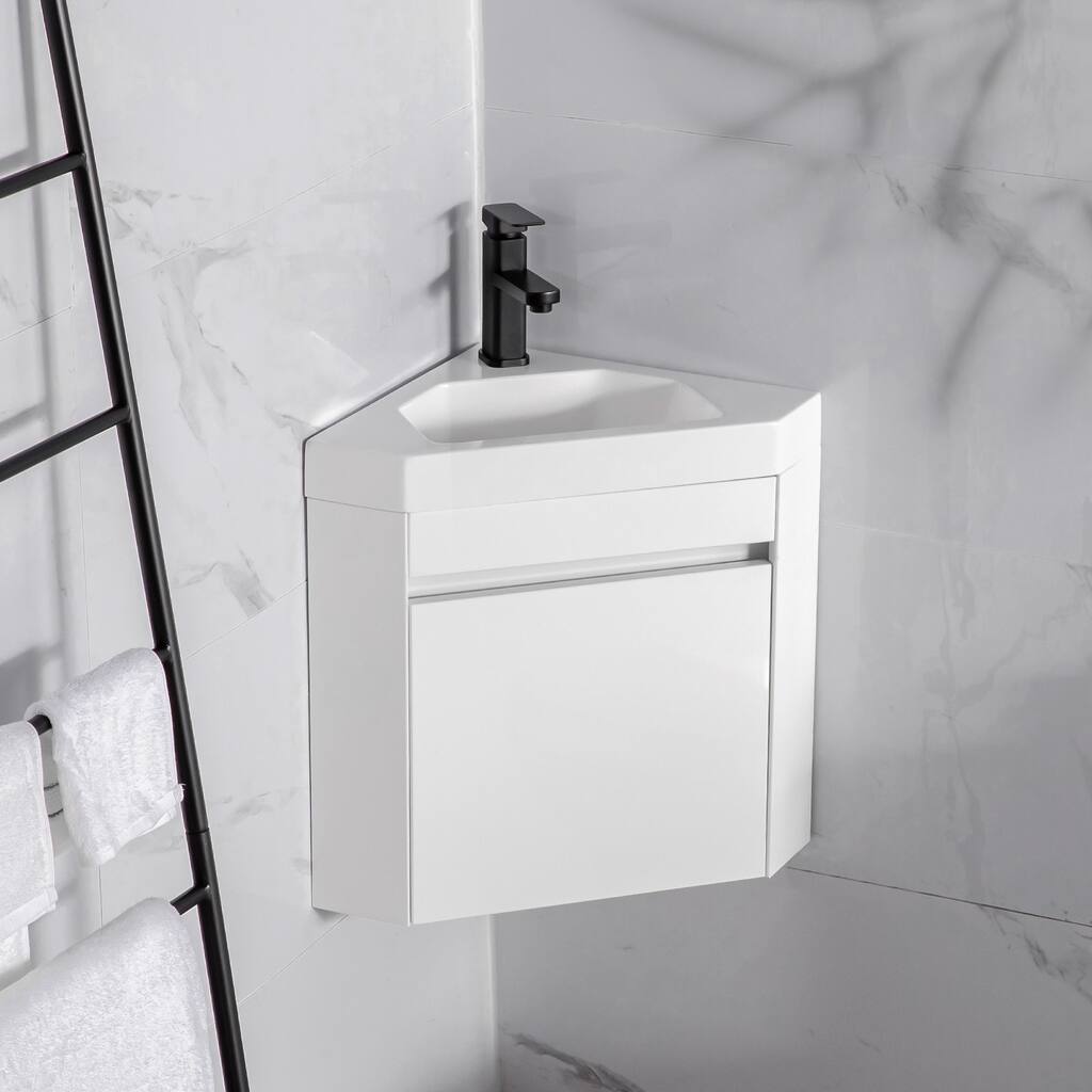 22" Wall Mounted Corner Bathroom Vanity Sink Combo for Small Space