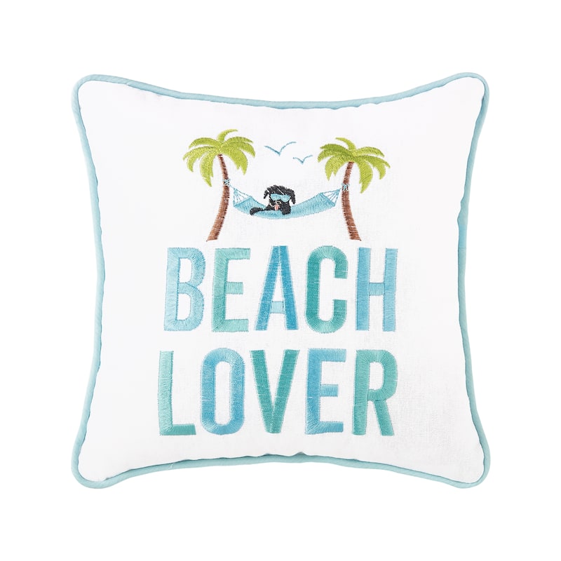 10" x 10" Beach Lover Embroidered Small Petite Throw Pillow