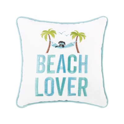10" x 10" Beach Lover Embroidered Small Petite Throw Pillow
