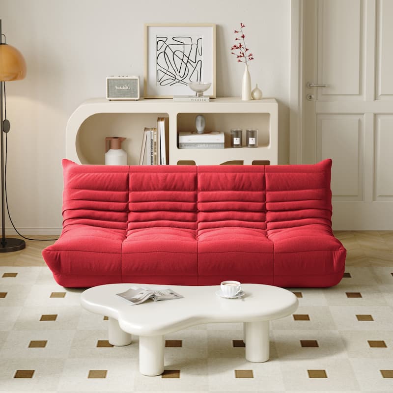3 Seats Lazy Floor Sofa, Teddy Velvet Sofa Bean Bag Couch
