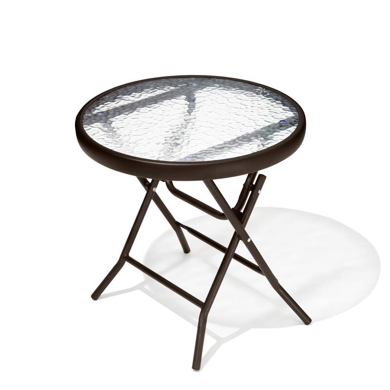 Outdoor Patio Folding Round Table Tempered Glass Top - Brown - 1PC