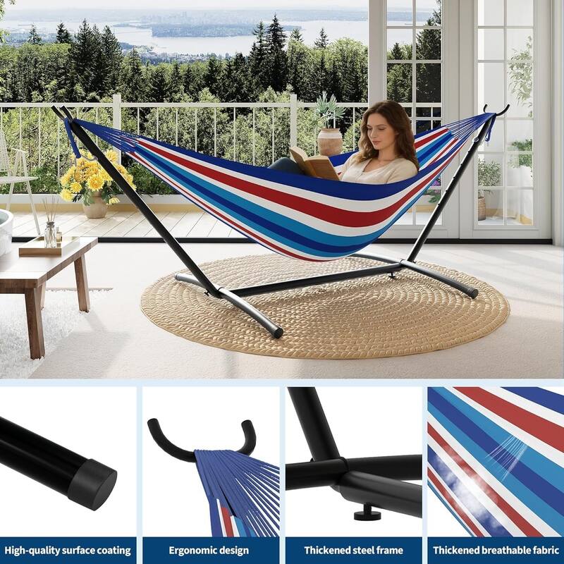 Portable Double Hammocks with Carrying Bag for Outside, 450 lbs Capacity