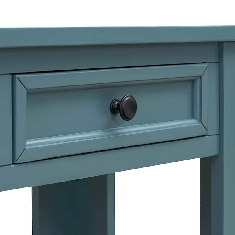 Rustic Dark Blue Console Table Entry Hallway Table, 63" Wood Rectangular Sofa Side Table with 4 Storage Drawers and Bottom Shelf