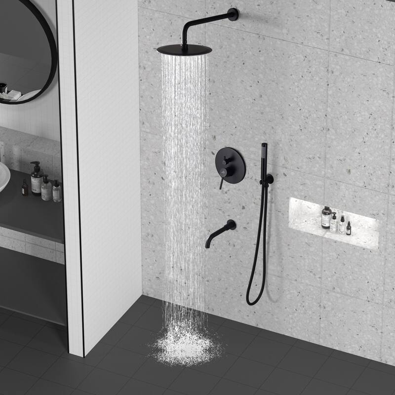 1-Spray Pattern Round 10-inch Wall Mount Shower System with Tub Faucet
