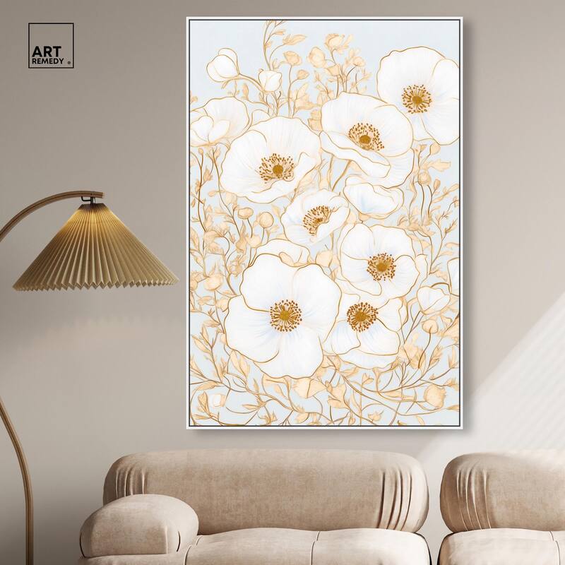White and Gold Poppies I Canvas by Art Remedy