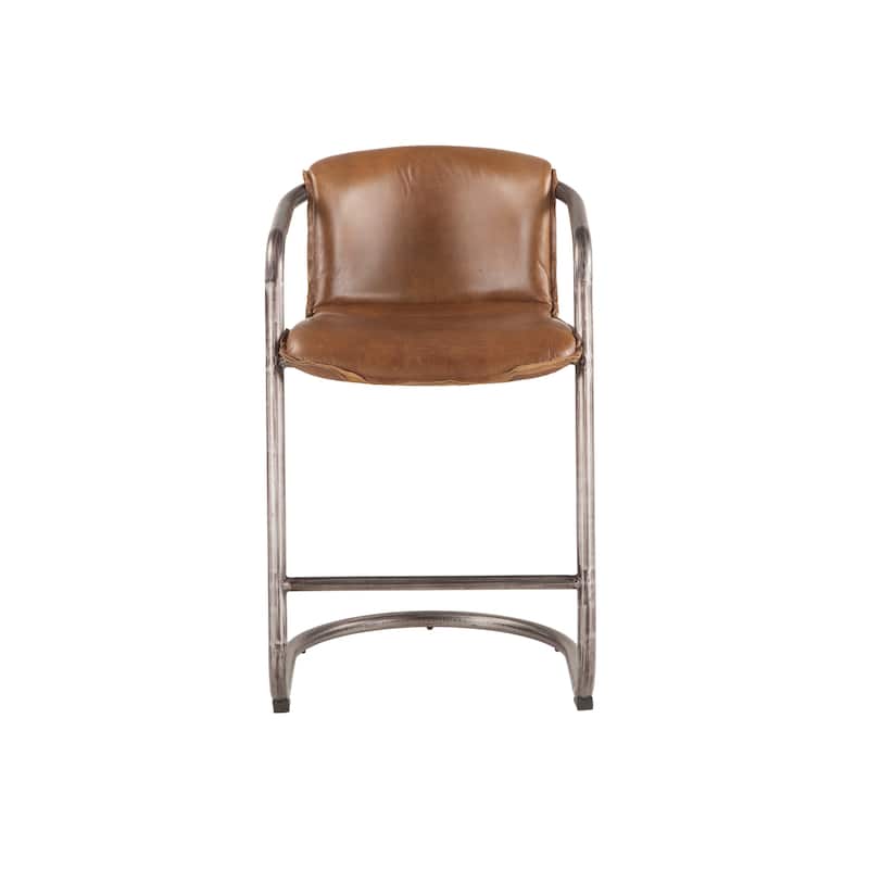 World Interiors Set of 2 Distressed Leather Counter-Height Chairs - Set of 2 - Chestnut - Counter Height