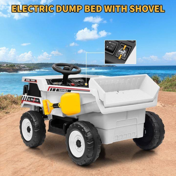 12V Ride-On Dump Truck with Remote Control, Automatic Lift Bed, Shovel & Music Player – for Kids Ages 3–8