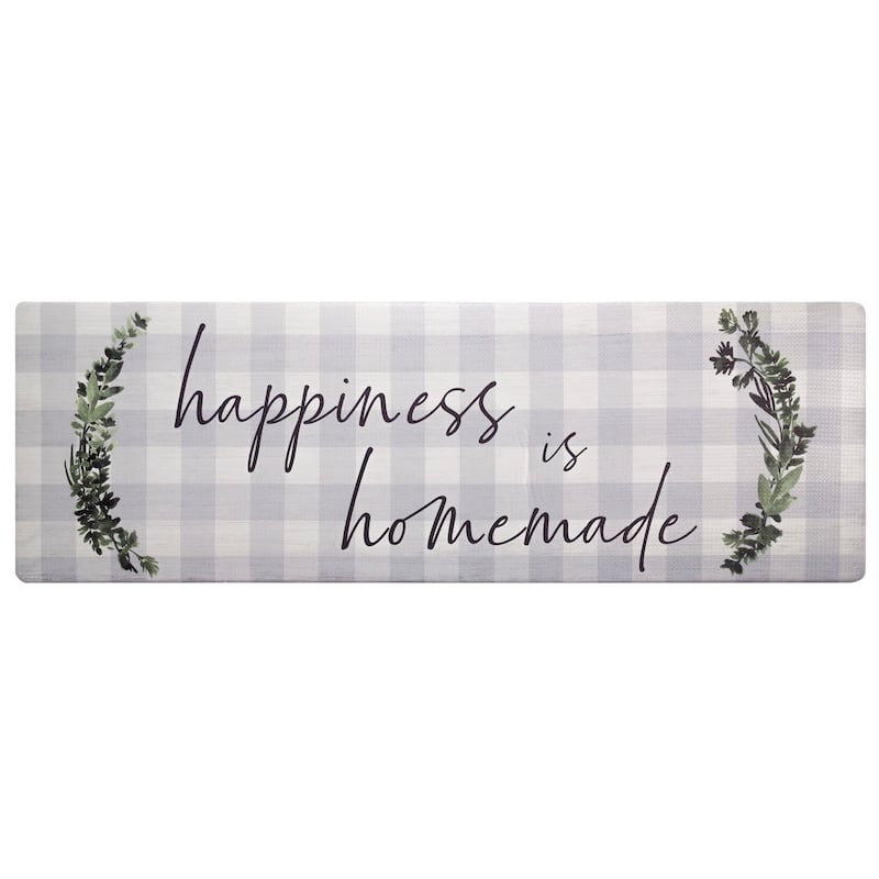 SoHome Cozy Living Happy is Homemade Buffalo Check Anti-Fatigue Kitchen Mat, Grey/Green