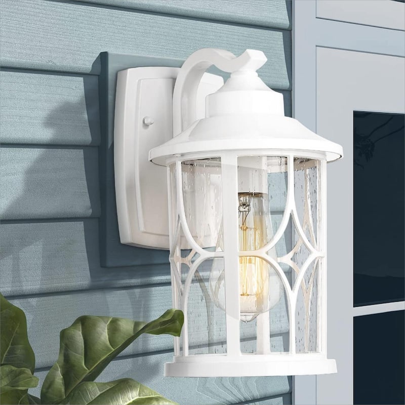 2 Pack Outdoor Wall Light for Porch House, Die-Cast Aluminum with Seeded Glass