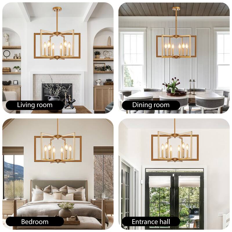 22" Modern Geometric 6-Light Chandelier - Industrial Metal Pendant Light Fixture for Living Room,(Bulb Not Included)