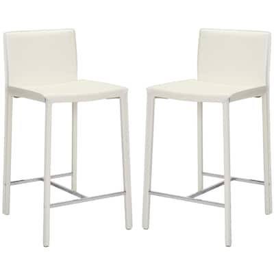 SAFAVIEH Jeraldine Mid-Century 26-inch Ave White Counter Stool (Set of 2) - 18.3" x 19.7" x 35.4" - 18Wx20Dx35H