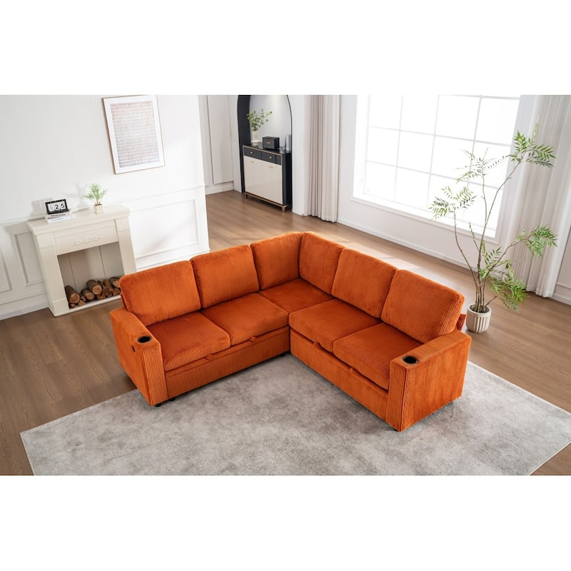 83.66" L-Shaped Sectional Sofa with Storage and Pull Out Bed