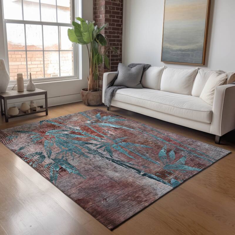 Machine Washable Indoor/ Outdoor Modern Floral Chantille Rug