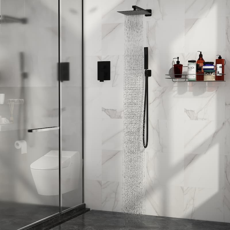 Black Shower System Rain Shower Head Handheld Spray Bathroom - Black